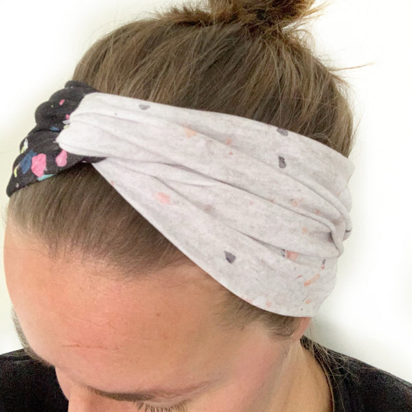 Black & Grey Neutral Confetti Crossover Headband