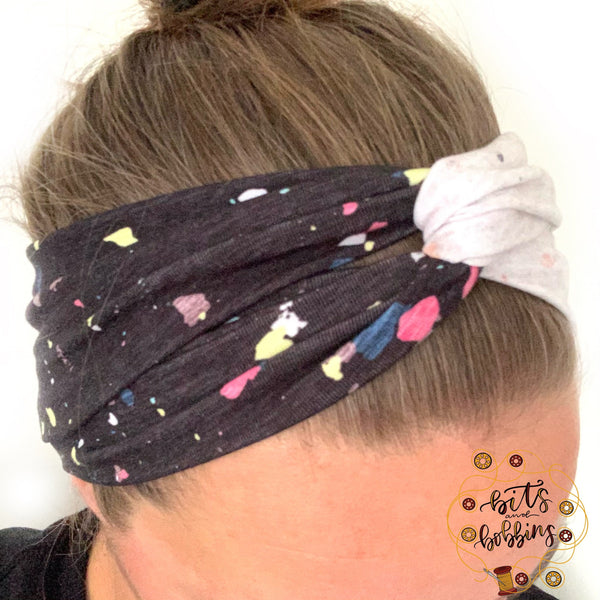 Black & Grey Neutral Confetti Crossover Headband