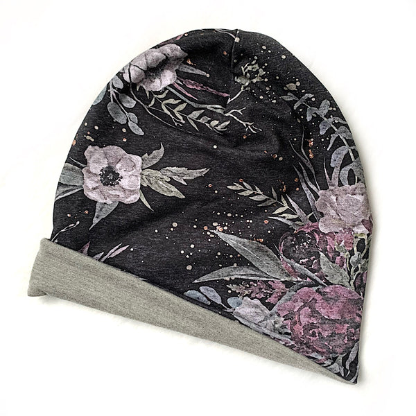 Dark Floral Slouched Beanie