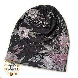 Dark Floral Slouched Beanie